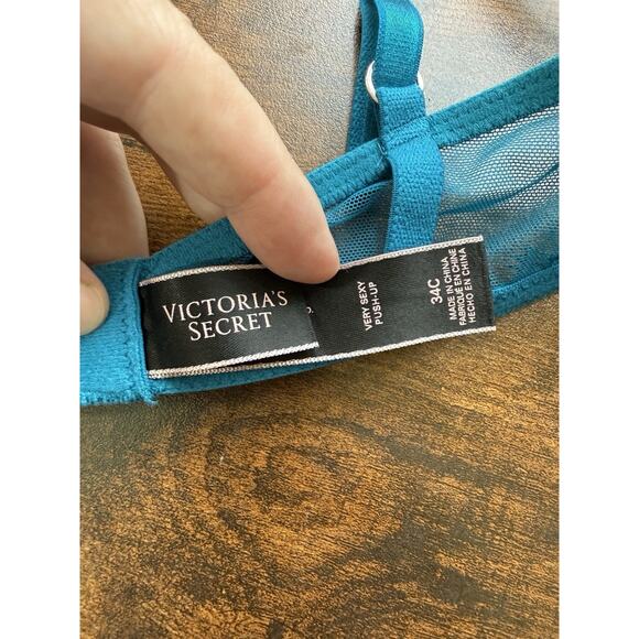 Victorias Secret Very Sexy Push Up Bra 34C Teal Lace Overlay Underwire Padded - Picture 5 of 7